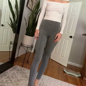Grey and white pinstriped leggings